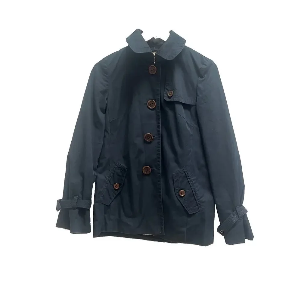 J.Crew Womens 0 Trench Jacket Navy Button Front Cotton Blend Utility Coat